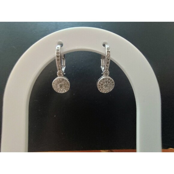 Cubic Zirconia Small Loop Round Silver Earring For Pierced Ears - Picture 5 of 6